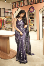Purple blended silk adorned with intricate hand Kantha work saree