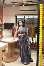 Purple blended silk adorned with intricate hand Kantha work saree