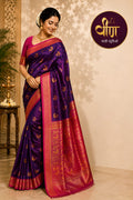 Royal elegance woven in every thread! 💜💖
Authentic Kadiyal Paithani with a stunning contrast pallu and timeless zari artistry.