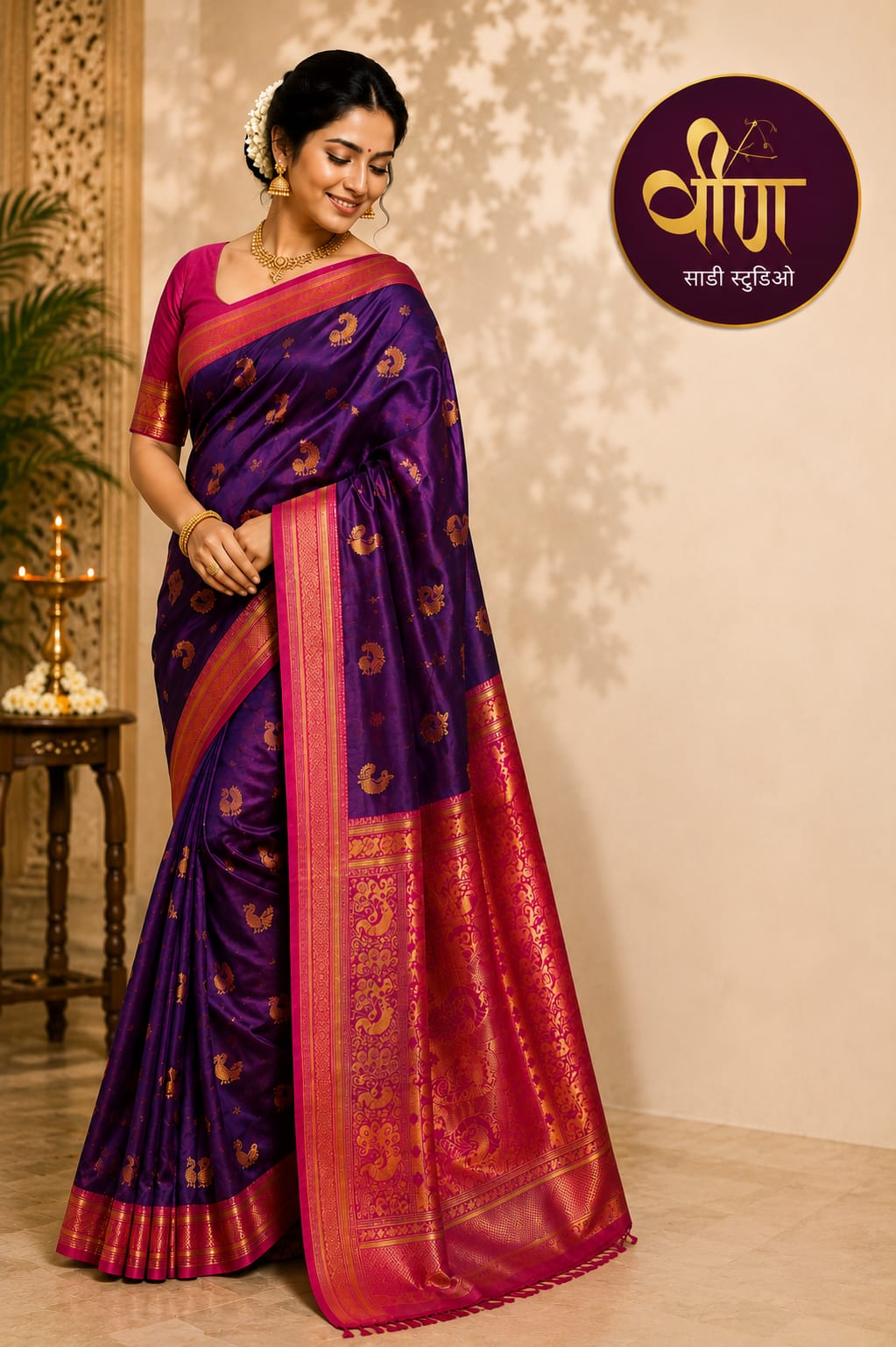 Royal elegance woven in every thread! 💜💖
Authentic Kadiyal Paithani with a stunning contrast pallu and timeless zari artistry.