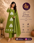 Stay effortlessly stylish in this soft and breathable mul cotton dress set, adorned with delicate floral embroidery