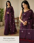 Drape yourself in timeless elegance with this Wine Cotton Prajakta Embroidery Saree ❤️✨
