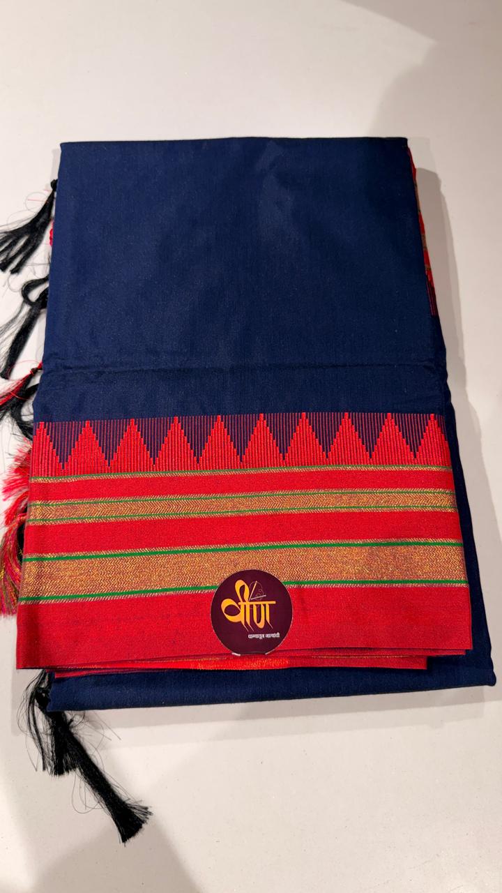 Grace meets everyday comfort with this elegant Cotton Temple Border Saree. Featuring a soothing  body paired with a rich  temple border accented with fine golden zari detailing.