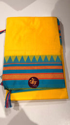 Grace meets everyday comfort with this elegant Cotton Temple Border Saree. Featuring a soothing  body paired with a rich  temple border accented with fine golden zari detailing