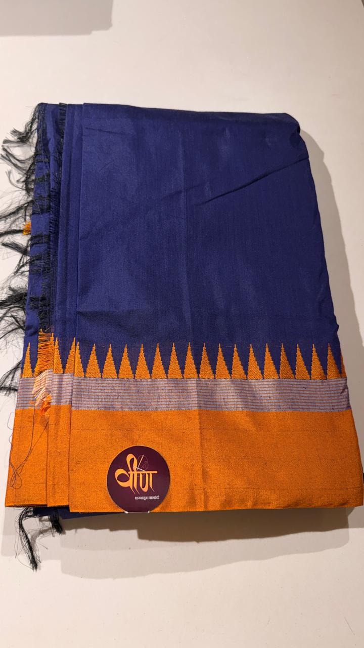 Grace meets everyday comfort with this elegant Cotton Temple Border Saree. Featuring a soothing  body paired with a rich  temple border accented with fine golden zari detailing