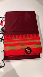 Grace meets everyday comfort with this elegant Cotton Temple Border Saree. Featuring a soothing  body paired with a rich  temple border accented with fine golden zari detailing.