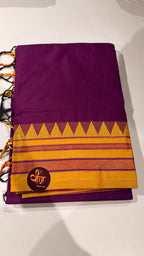 Grace meets everyday comfort with this elegant Cotton Temple Border Saree. Featuring a soothing  body paired with a rich  temple border accented with fine golden zari detailing