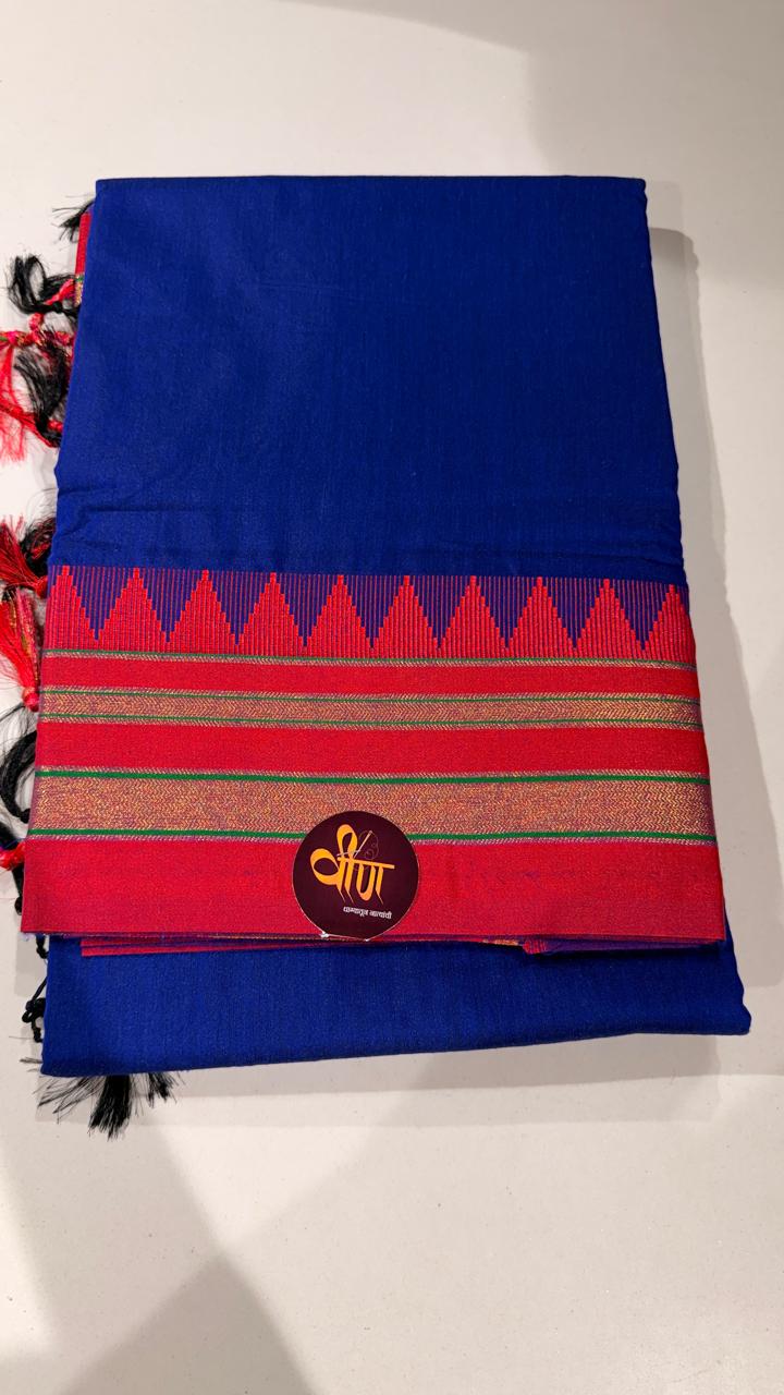 Grace meets everyday comfort with this elegant Cotton Temple Border Saree. Featuring a soothing  body paired with a rich  temple border accented with fine golden zari detailing